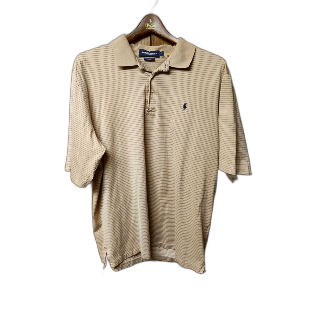 Polo Ralph Lauren Golf pima cotton tan polo shirt striped size L